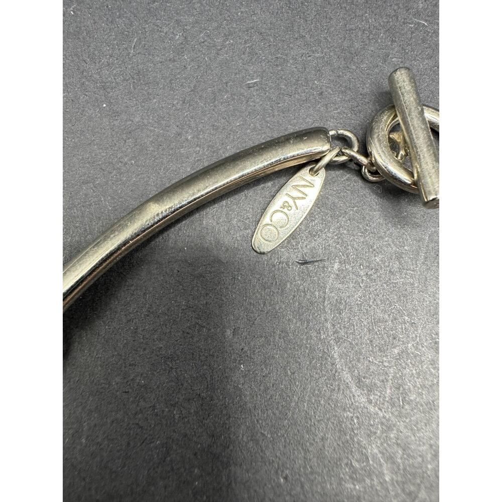 NY & CO Silver Tone Curved Tube Bar Chain Link Choker Necklace Toggle Clasp - Picture 8 of 11